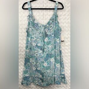 SO Womens Blue & White Paisley Floral Thin Strap Mini Dress